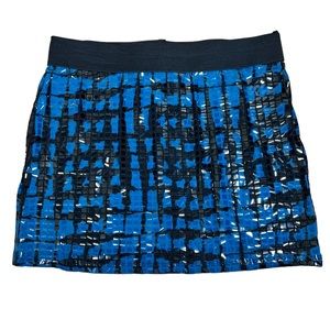 Topaz Skirt Stretch Waist Knit Animal Print Shiny Reflective Squares Blue Bling
